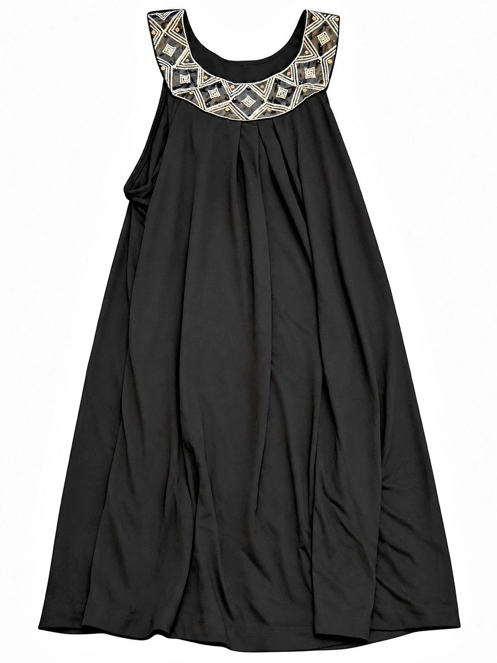 Dotti Black Beaded Embellished Geometric Neckline Flowy Dress S